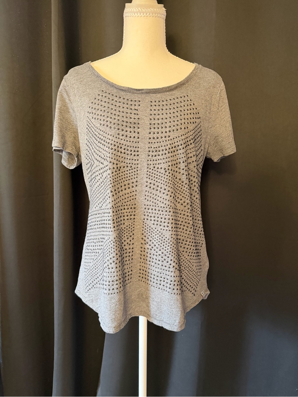 Marc New York Gray Short-Sleeve Studded Knit Tee